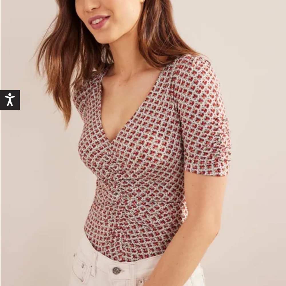 Boden‎ Ruched Front Printed Top Vermillion Bloom Bud 16-18
